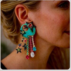 🌺 SALE 🌺 Lunch at the Ritz celestial themed Drop/ Dangle Earrings Vintage 1980